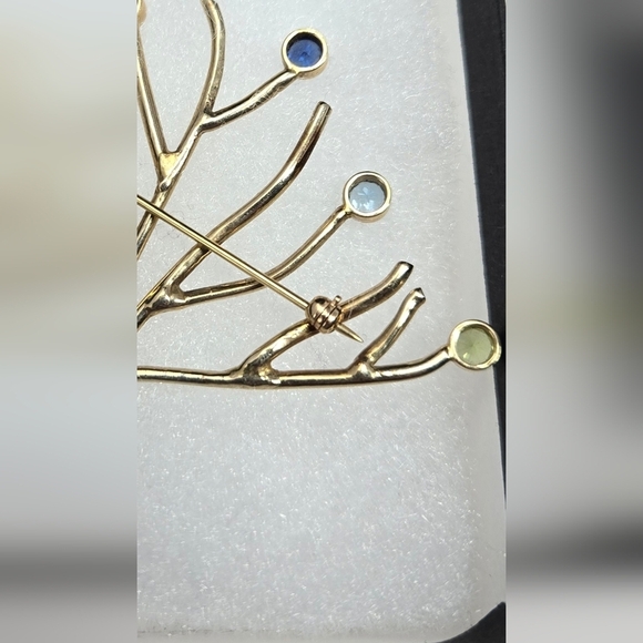 Gold Tone Tree Of Life Brooch Pin-Colored Stones Womens Twisted Trunk Branches - Picture 6 of 8